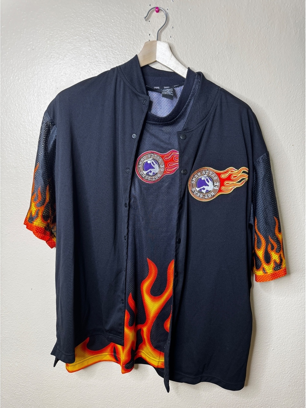 Vintage SHAQ Men’s XL Flame Mesh Basketball Tank Button Shirt 2 Piece Set